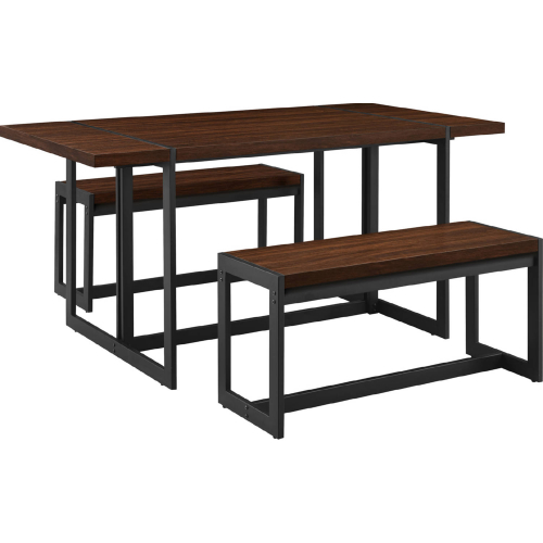 Vance 3 Piece Dining Set with Benches in Dark Walnut Finish & Black