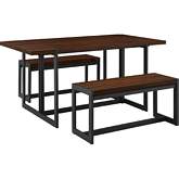 Vance 3 Piece Dining Set with Benches in Dark Walnut Finish & Black