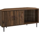48" 2 Door Glass Shelf Corner TV Stand Console in Dark Walnut