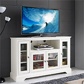 52" Highboy Style Wood TV Stand in White w/ Glass Doors