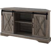 Sliding Barn Door 52" Corner TV Stand in Grey Wash