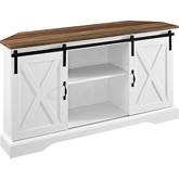 Sliding Barn Door 52" Corner TV Stand in Reclaimed Barnwood & White