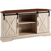 Sliding Barn Door 52" Corner TV Stand in Brown & White Oak