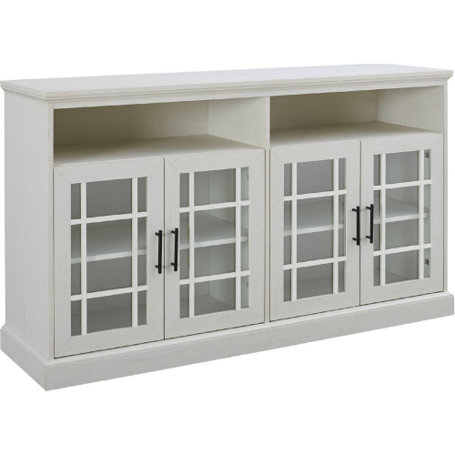 Hazel 58" Glass Door Highboy TV Stand Console in Brushed White