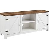Barn Door 58" TV Stand Console in Rustic Oak Finish & Brushed White