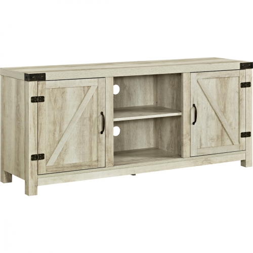 58" Barn Door TV Stand with Side Doors in White Oak