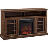 Hazel 58" Highboy Fireplace TV Stand with Glass Door in Dark Walnut & Metal