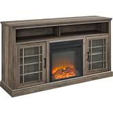 Hazel 58" Highboy Fireplace TV Stand with Glass Door in Grey Wash & Metal
