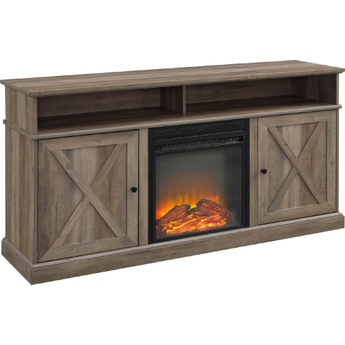 Cherrington 60" Highboy Barn Door Fireplace TV Stand in Grey Wash