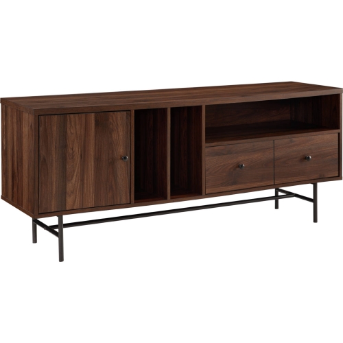 60" Modern TV Stand with Record Storage in Dark Walnut
