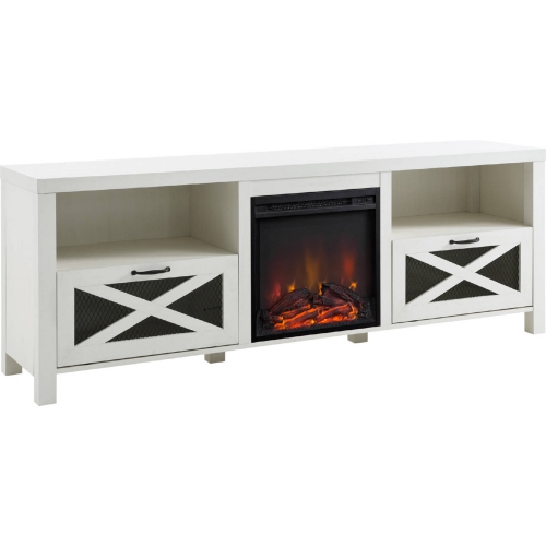 Farmhouse 70" Fireplace TV Stand with Drop Door in Brushed White