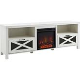 Farmhouse 70" Fireplace TV Stand with Drop Door in Brushed White