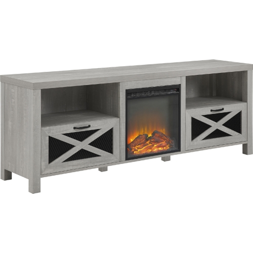 70" Rustic Farmhouse Fireplace TV Stand in Stone Grey