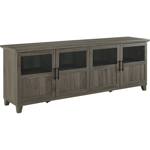 70" TV Stand with Glass & Wood Panel Doors in Slate Grey