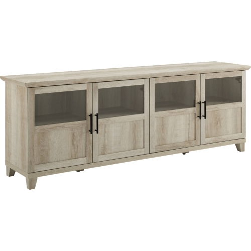 70" TV Stand with Glass & Wood Panel Doors in White Oak