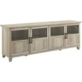 70" TV Stand with Glass & Wood Panel Doors in White Oak