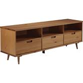 Ivy 70" 3 Drawer TV Stand in Caramel Finish Pine Wood