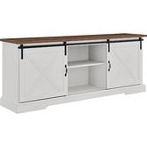 70" Sliding Barn Door TV Stand in Reclaimed Barnwood & Brushed White