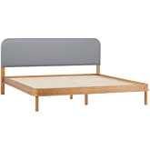 Annette Curved Headboard King Bed in English Oak Finish Wood & Gray Fabric