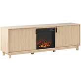 Arundo 70" Reeded TV Stand with Freestanding Electric Fireplace in Coastal Oak Finish