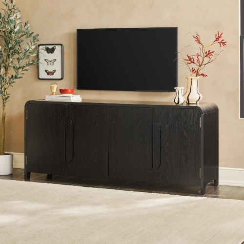 Chantelle Curved 70" Buffet Sideboard TV Stand in Black Finish