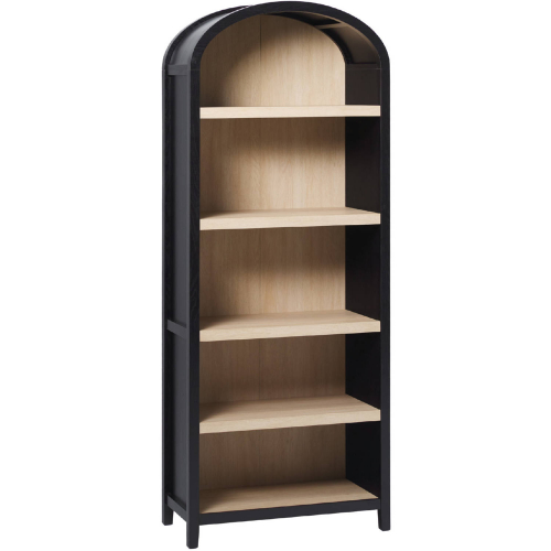 Chantelle Arched Bookcase with Open Shelves in Black & Oak Finish Wood