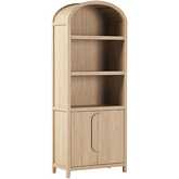 Chantelle Arched Bookcase with Statement Pulls in Coastal Oak Finish Wood