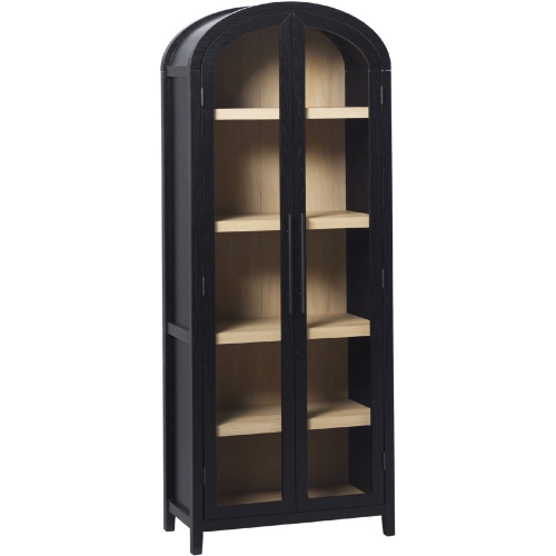 Chantelle Arched Bookcase with Glass Doors in Black & Oak Finish Wood