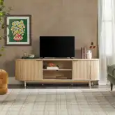 Chloe Reeded 70" TV Stand w/ Open Storage in Coastal Oak Finish