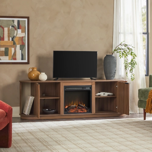 Chloe Reeded 70" Fireplace TV Stand in Mocha Finish