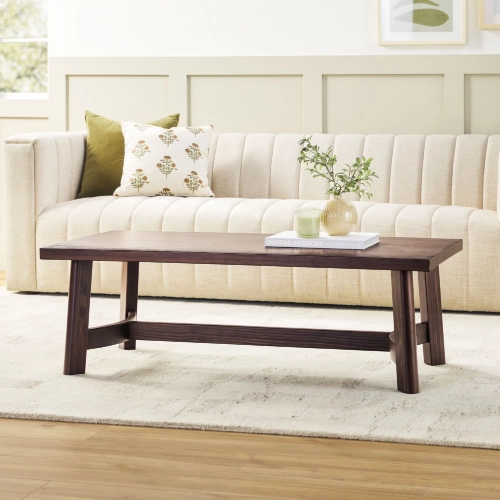 Colt 48" Rectangular Coffee Table in Espresso Brown Finish Solid Wood