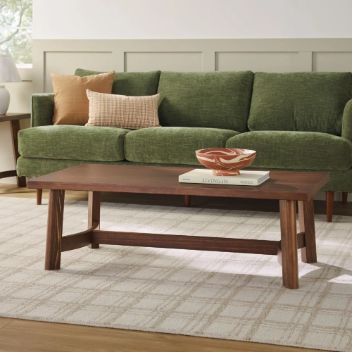 Colt 48" Rectangular Coffee Table in Medium Brown Finish Solid Wood