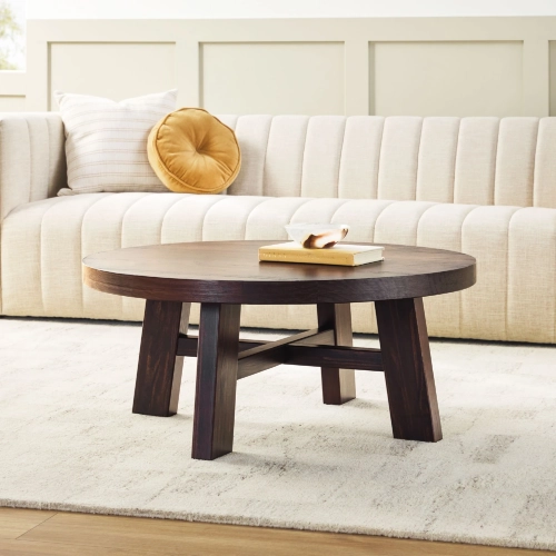 Colt 36" Round Coffee Table in Espresso Brown Finish Solid Wood