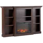Cullen 70" Electric Fireplace with Mantel & Shelves in Brown Finish