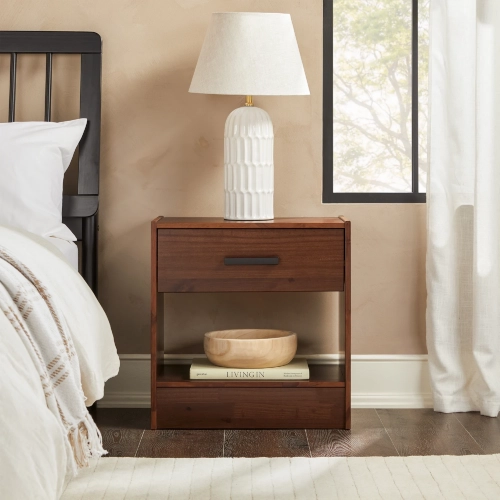 Declan 1 Drawer Nightstand in Walnut Finish Solid Wood
