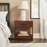 Declan 1 Drawer Nightstand in Walnut Finish Solid Wood