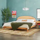 Elias King Platform Bed w/ Curved Headboard in Cerused White Solid Wood