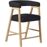 Ezra Curved Back Counter Stool in Black Boucle Fabric & Wood