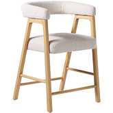 Ezra Curved Back Counter Stool in Ivory Boucle Fabric & Wood