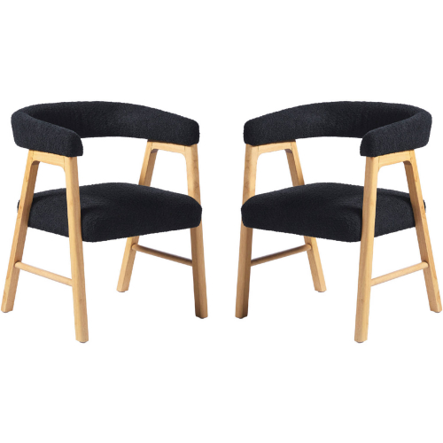Ezra Curved Back Dining Chair in Black Boucle Fabric & Wood (Set of 2)