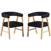 Ezra Curved Back Dining Chair in Black Boucle Fabric & Wood (Set of 2)