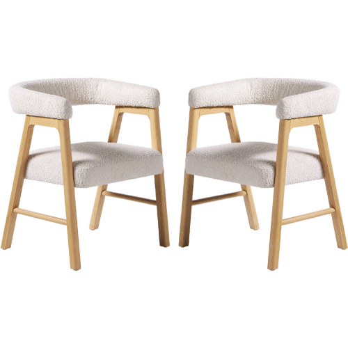Ezra Curved Back Dining Chair in Ivory Boucle Fabric & Wood (Set of 2)