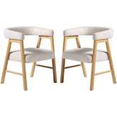 Ezra Curved Back Dining Chair in Ivory Boucle Fabric & Wood (Set of 2)