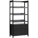 Holmes Wide Bookcase with Two Reeded Drawers in Black Finish