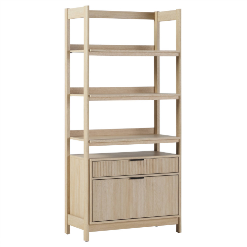 Holmes Wide Bookcase with Two Reeded Drawers in Coastal Oak Finish