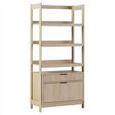 Holmes Wide Bookcase with Two Reeded Drawers in Coastal Oak Finish