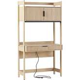 Holmes Desk with Outlet, USB Port, Reeded Drawer, & Hutch in Coastal Oak Finish