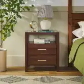 Isla 2 Drawer Nightstand Side Table in Walnut Finish Solid Wood & Tempered Glass