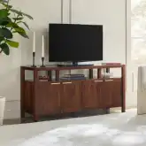 Isla 58" TV Stand in Walnut Finish Solid Wood & Tempered Glass