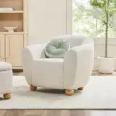 Linley Lounge Accent Chair in Ivory Boucle Fabric & Wood